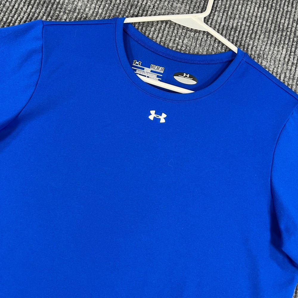 Under Armour Shirt Womens Medium Blue Short Sleeve Loose Fit Heat Gear Active